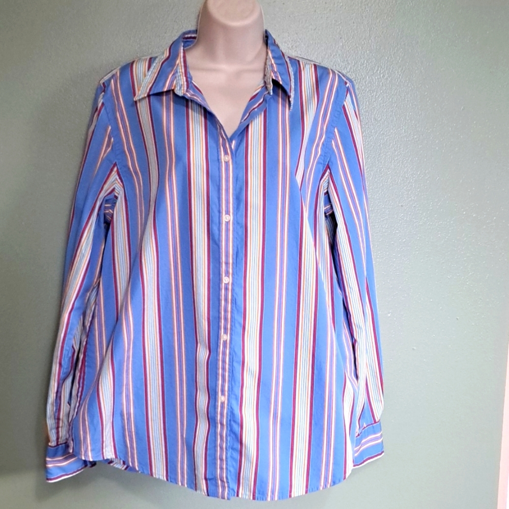 Lauren Ralph Lauren striped blouse cotton button front size 16.